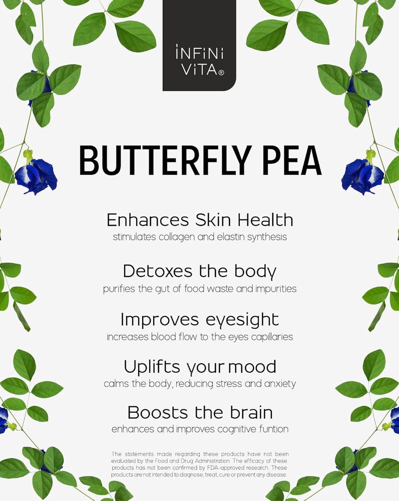 Infini Vita Dried Butterfly Pea Flower Tea 28g (1 oz) - 100% Organic Blue Tea, Pure, Non-GMO, Gluten Free - Natural Energy Booster and Relaxing Beverage - Image 3